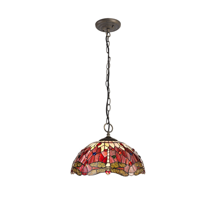 Regal Lighting SL-1384 3 Light 40cm Tiffany Pendant  Purple And Pink With Clear Crystal Shade