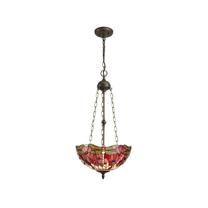 Regal Lighting SL-1382 3 Light 40cm Tiffany Uplighter Pendant Purple And Pink With Clear Crystal Shade