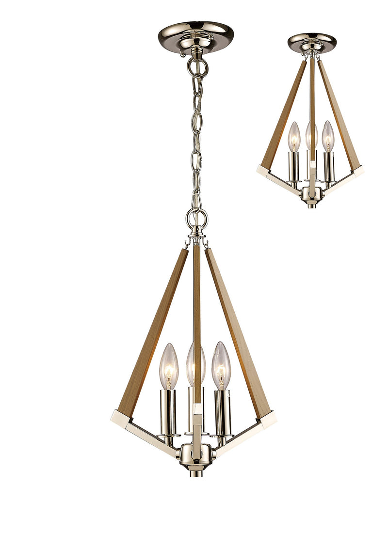 Diyas Hilton Tetragonal Pendant 3 Light E14 Polished Nickel/Taupe Wood • IL31681