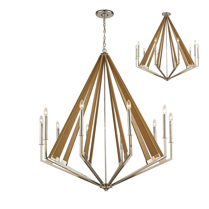 Diyas Hilton Decagonal Pendant 10 Light E14 Polished Nickel/Taupe Wood, (ITEM REQUIRES CONSTRUCTION/CONNECTION) • IL31683