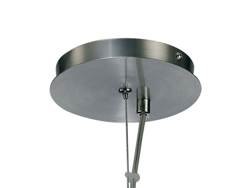 Deco Hof Single Pendant 1 Light E27, Satin Nickel/ Frosted Ribbed Glass Shade • D0272