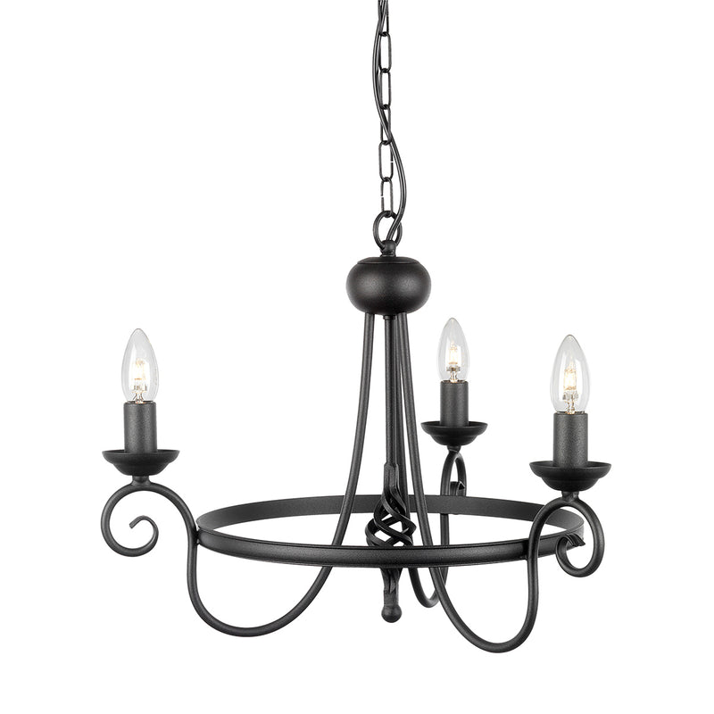 Elstead Lighting HR3/A BLK Harlech 3 Light Chandelier Black Finish