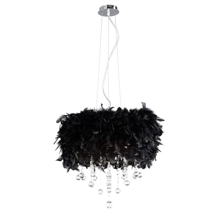 Diyas Ibis Pendant With Black Feather Shade 3 Light E14 Polished Chrome/Crystal • IL30742/BL