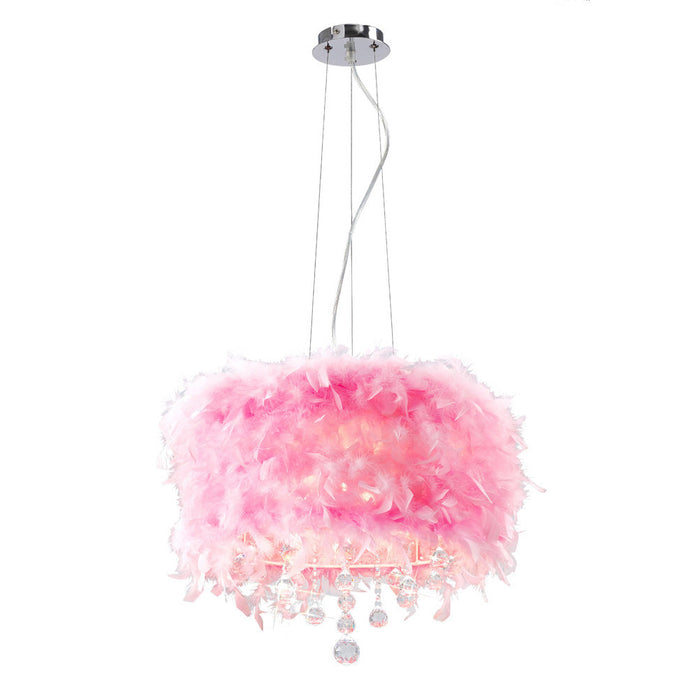 Diyas Ibis Pendant With Pink Feather Shade 3 Light E14 Polished Chrome/Crystal • IL30742/PI