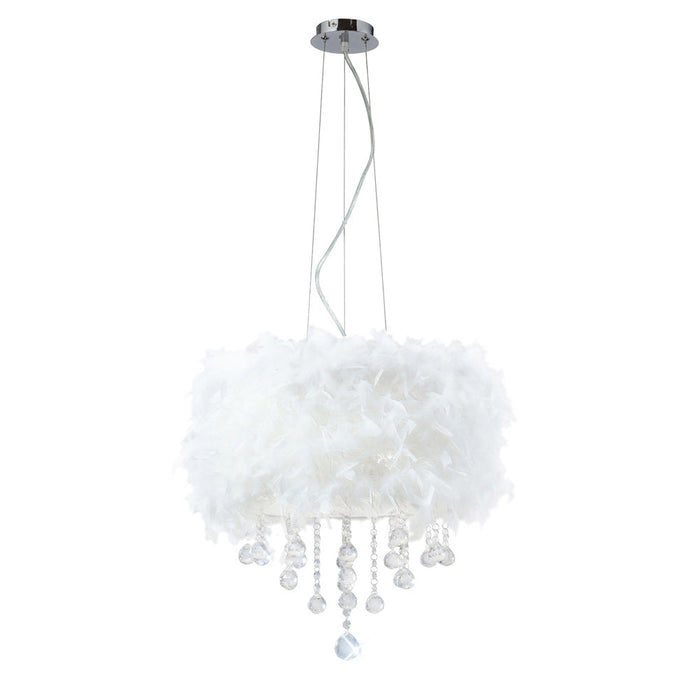 Diyas Ibis Pendant With White Feather Shade 3 Light E14 Polished Chrome/Crystal • IL30742/WH