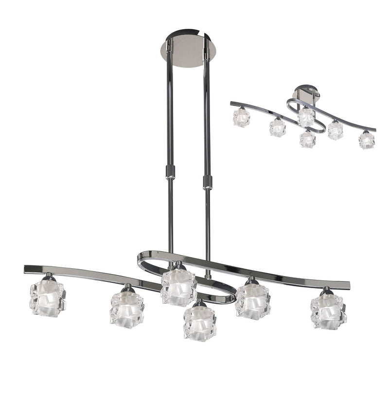 Mantra M1841 Ice Rectangular Telescopic Semi Flush Convertible 6 Light G9 ECO, Polished Chrome • M1841