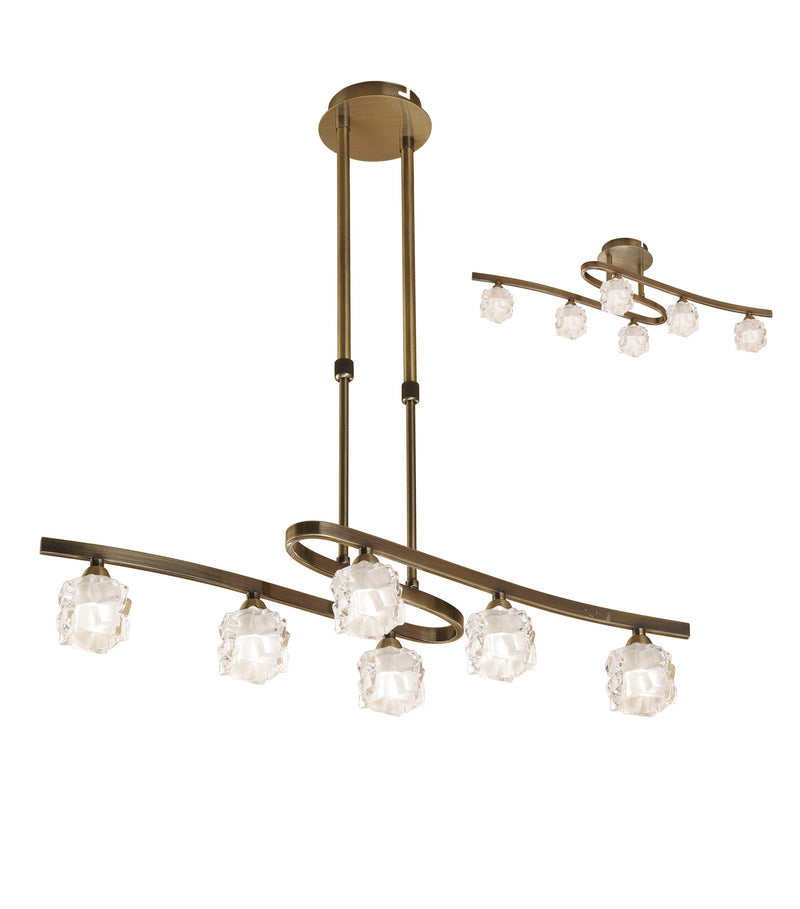 Mantra M1861 Ice Rectangular Telescopic Semi Flush Convertible 6 Light G9 ECO, Antique Brass • M1861