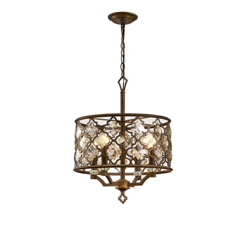 Diyas Indie Pendant 4 Light E14 Round Mocha/Teak Plated Crystal • IL31695