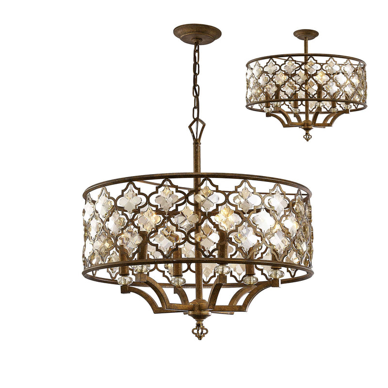 Diyas Indie Pendant 6 Light E14 Round Mocha/Teak Plated Crystal • IL31696
