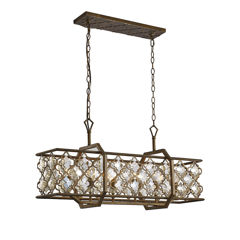 Diyas Indie Pendant 6 Light E14 Rectangular Mocha/Teak Plated Crystal • IL31697