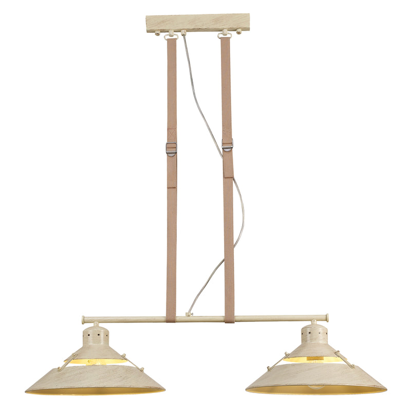 Mantra M5433 Industrial Linear Pendant 2 Light 2x40W E27, Sand Metal, Beige Belt • M5433