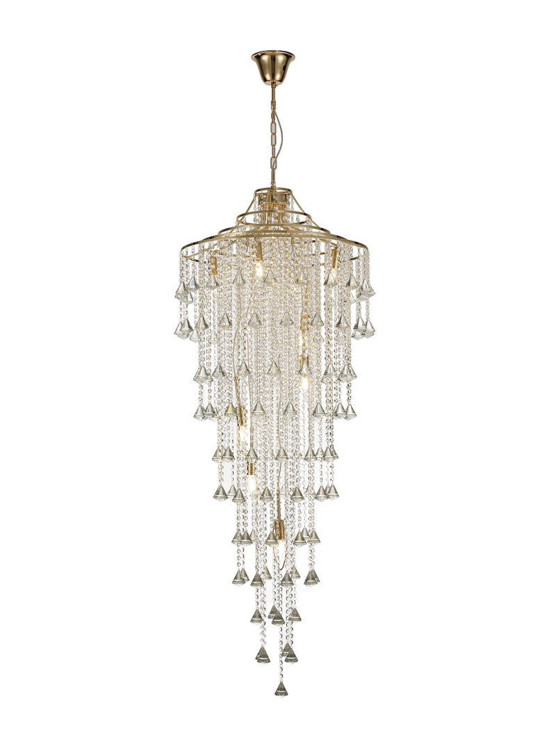 Diyas Inina Tall Pendant 9 Light E14 French Gold/Crystal Item Weight: 16.5kg • IL32775