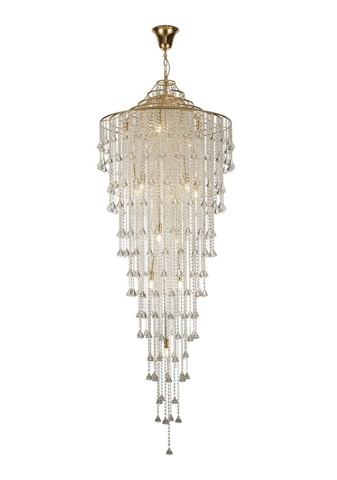 Diyas Inina Tall Pendant 15 Light E14 French Gold/Crystal Item Weight: 29.7kg • IL32776