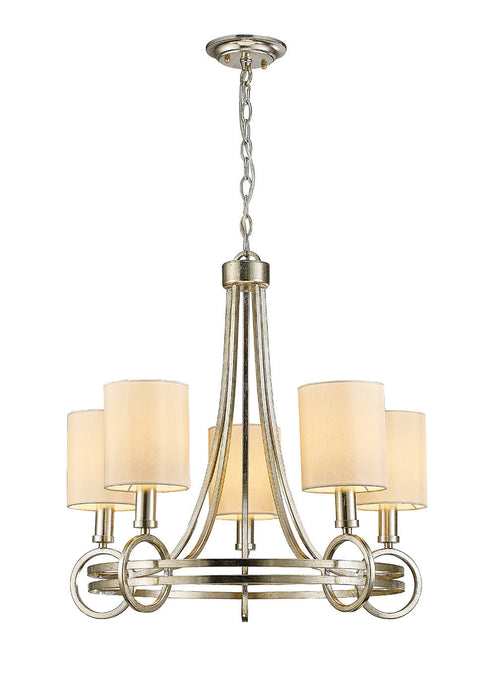 Diyas Isabella Pendant With Beige Shade 5 Light E14 Antique Silver/Teak Plated • IL31702