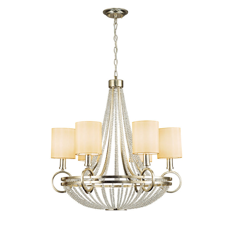 Diyas IL31703 Isabella Pendant With Beige Shade 6 Light E14 Antique Silver/Teak Plated/Crystal • IL31703