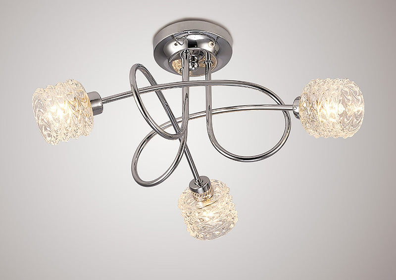 Deco Jada Ceiling 3 Light G9 Polished Chrome/ Clear Textured Glass • D0068