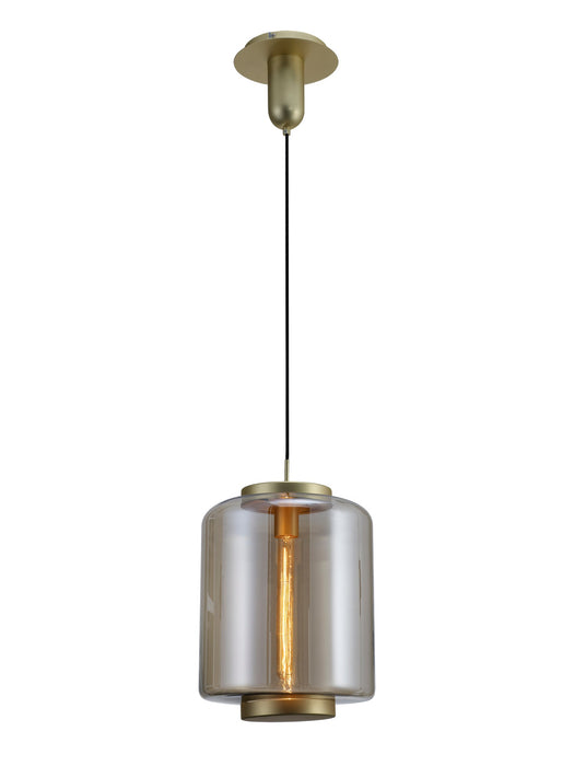 Mantra M6195 Jarras Pendant 30cm Round, 1 x E27 (Max 40W), Matt Gold / Cognac Glass • M6195