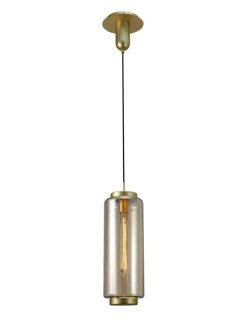 Mantra M6198 Jarras Pendant 20cm Round, 1 x E27 (Max 40W), Matt Gold / Cognac Glass • M6198