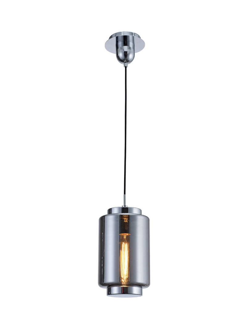Mantra M6200 Jarras Pendant 20cm Round, 1 x E27 (Max 40W), Chrome / Ash Grey Glass • M6200