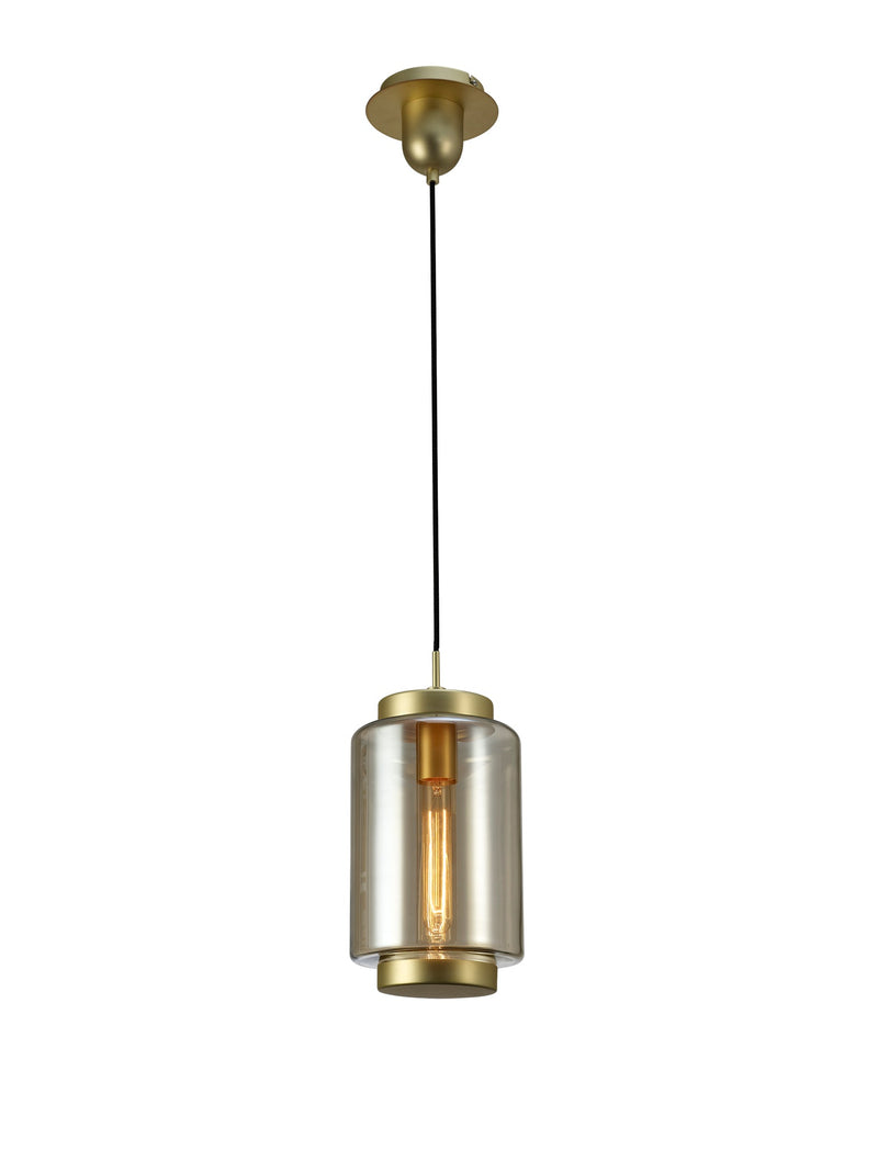 Mantra M6201 Jarras Pendant 20cm Round, 1 x E27 (Max 40W), Matt Gold / Cognac Glass • M6201