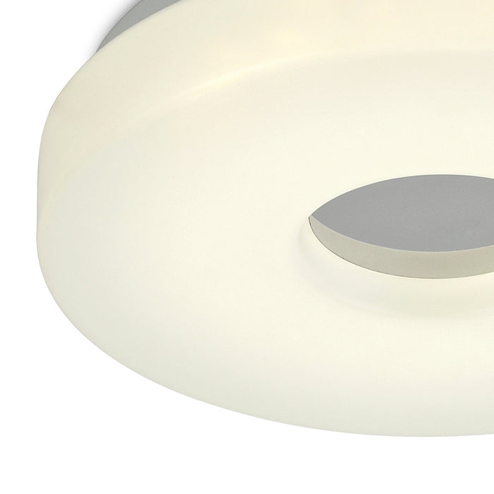 Deco Joop IP44 12W LED Small Flush Ceiling Light, 4000K 1000lm CRI80, Polished Chrome With White Acrylic Diffuser • D0400