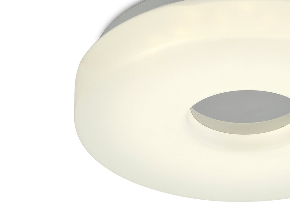 Deco Joop IP44 12W LED Small Flush Ceiling Light, 4000K 1000lm CRI80, Polished Chrome With White Acrylic Diffuser • D0400