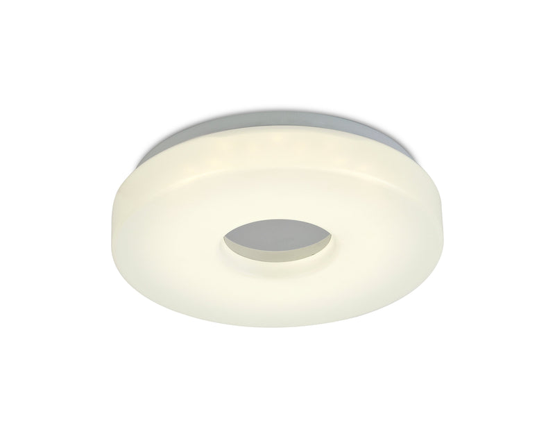Deco Joop IP44 12W LED Small Flush Ceiling Light, 4000K 1000lm CRI80, Polished Chrome With White Acrylic Diffuser • D0400
