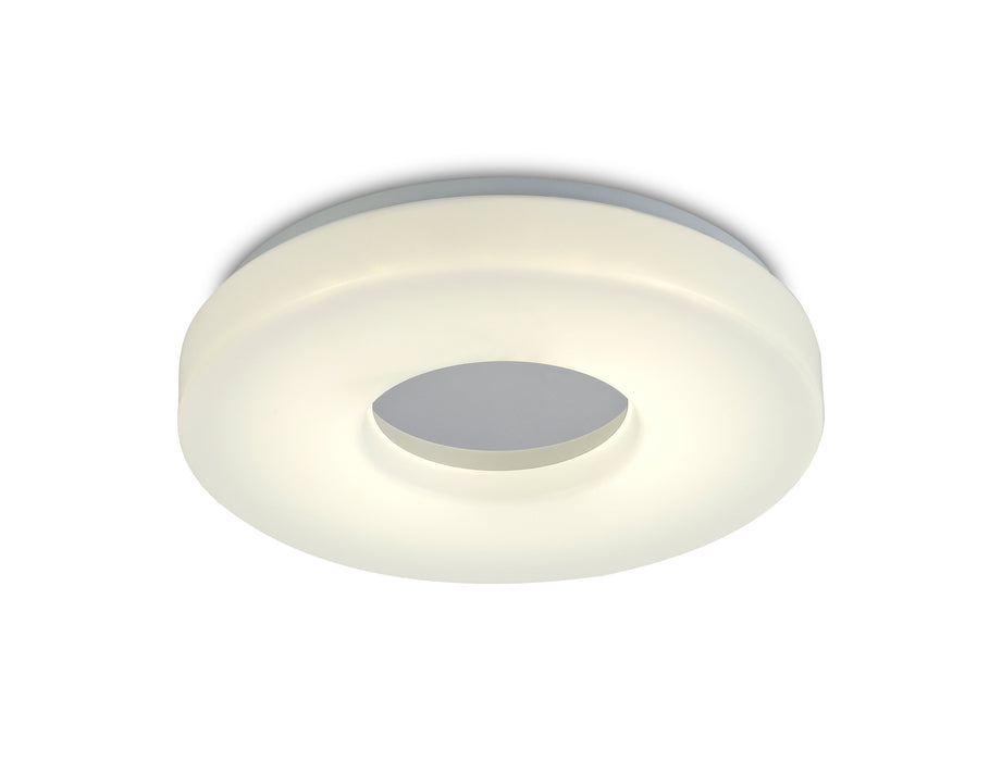 Deco Joop IP44 18W LED Medium Flush Ceiling Light, 4000K 1400lm CRI80, Polished Chrome With Opal White Acrylic Diffuser • D0401