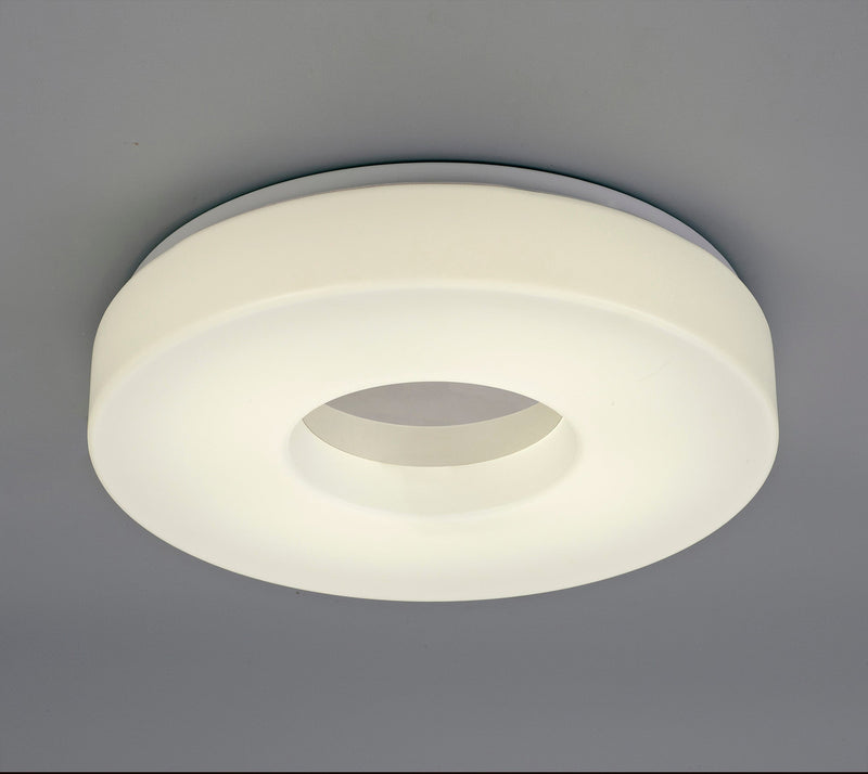 Deco Joop IP44 24W LED Large Flush Ceiling Light, 4000K 2000lm CRI80, Polished Chrome With White Acrylic Diffuser • D0402