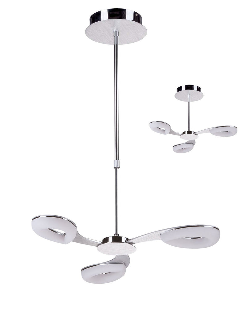 Mantra M8251 Juno Telescopic Semi Flush Convertible 3 Light 15W LED 3000K, 1350lm, Satin Aluminium/Frosted Acrylic/Polished Chrome, 3yrs Warranty • M8251