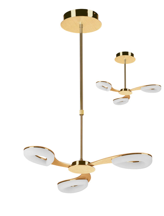 Mantra M8271 Juno Telescopic Semi Flush Convertible 3 Light 15W LED 3000K, 1350lm, Satin Gold/Frosted Acrylic/Gold, 3yrs Warranty • M8271