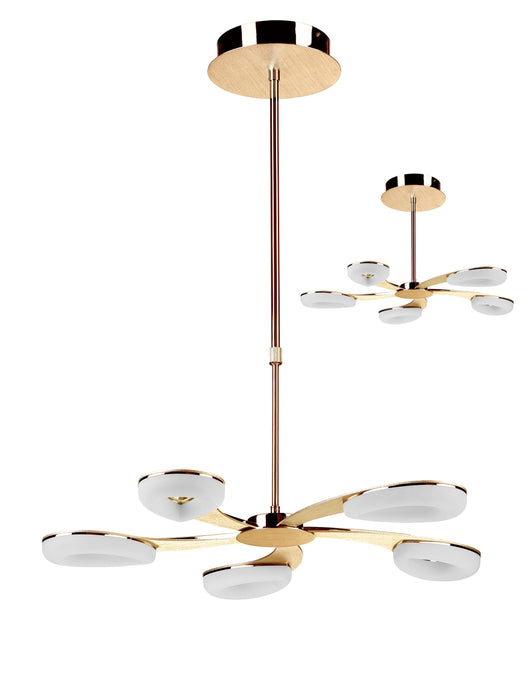 Mantra M8272 Juno Telescopic 5 Light 30W LED 3000K, 2700lm, Satin Gold/Frosted Acrylic/Gold, 3yrs Warranty • M8272