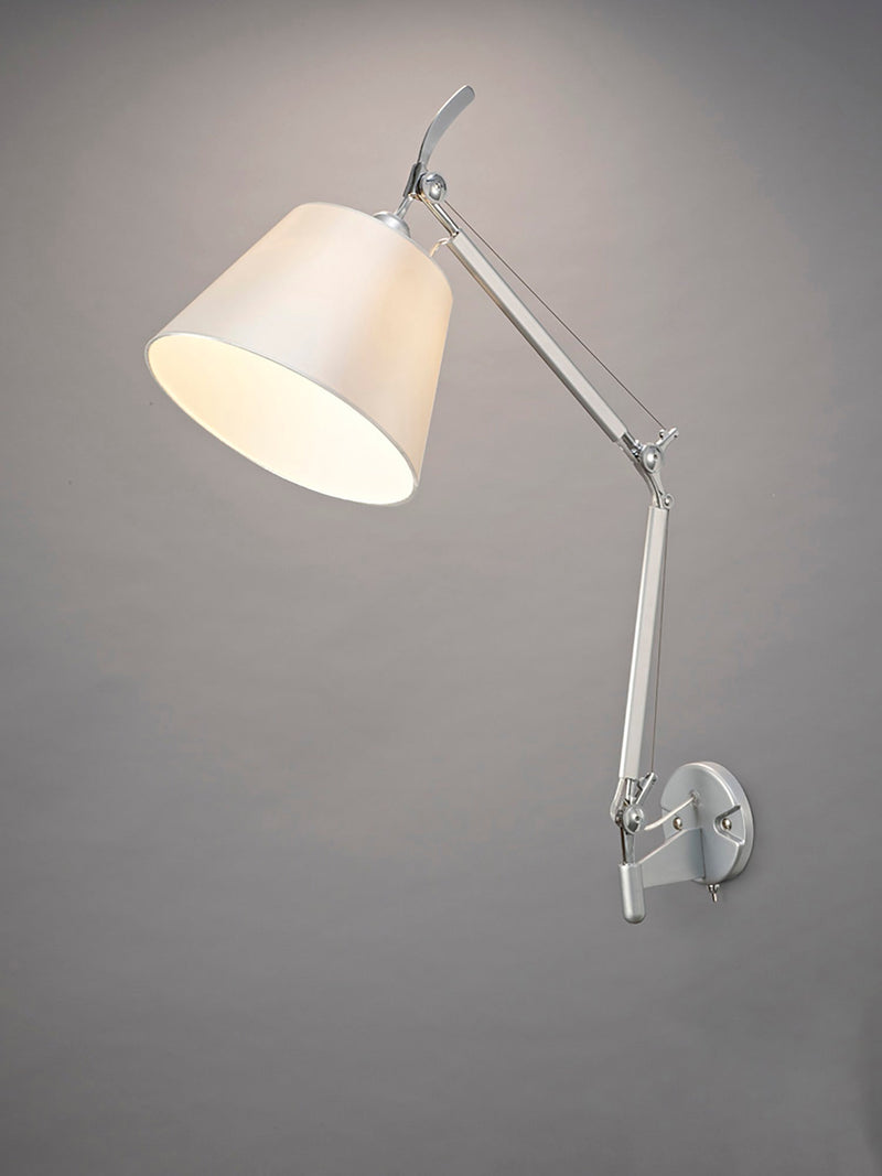 Deco Karis Adjustable Switched Wall Light 1 Light E27 Silver/Polished Chrome c/w Cream Pearl Shade • D0234