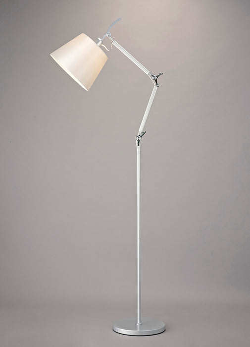 Deco Karis Adjustable Floor Lamp 1 Light E27 Silver/Polished Chrome c/w Cream Pearl Shade • D0235