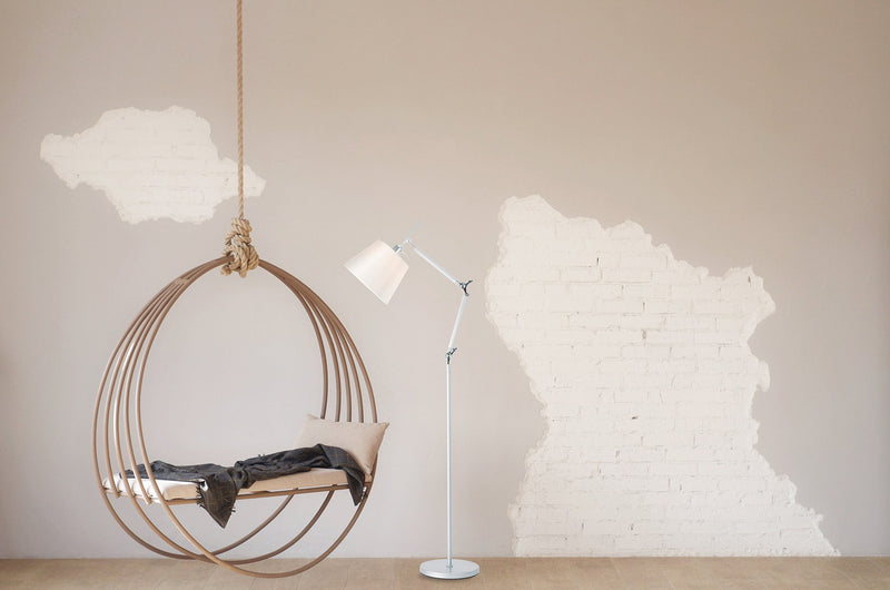 Deco Karis Adjustable Floor Lamp 1 Light E27 Silver/Polished Chrome c/w Cream Pearl Shade • D0235