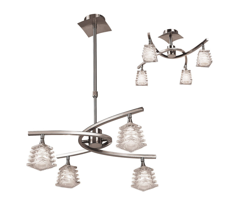 Mantra M0012 Keops Telescopic Pendant Semi Flush Convertible 4 Light G9, Satin Nickel • M0012