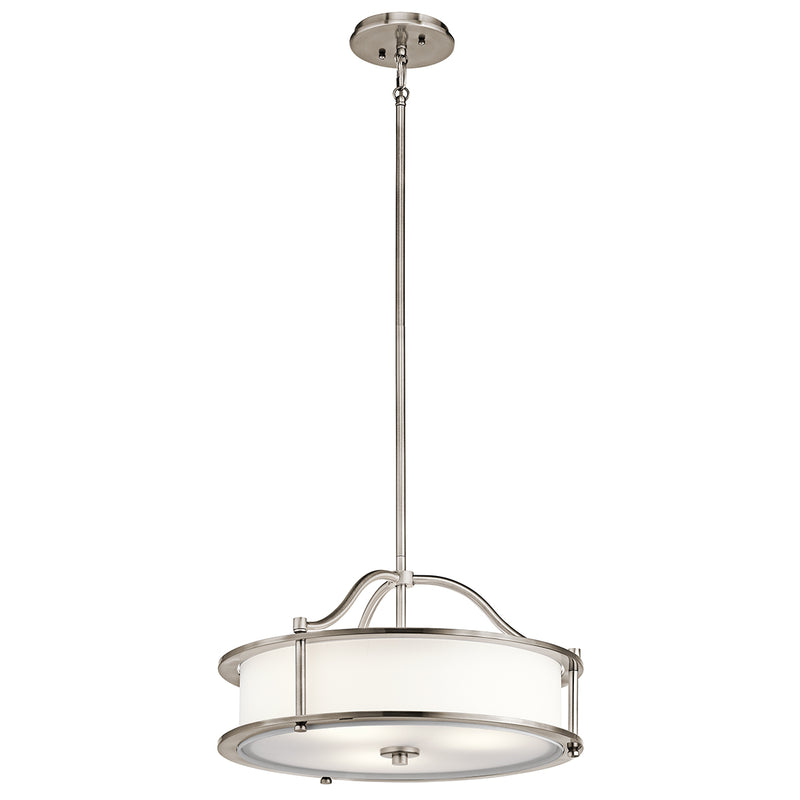 metal and white hanging ceiling light