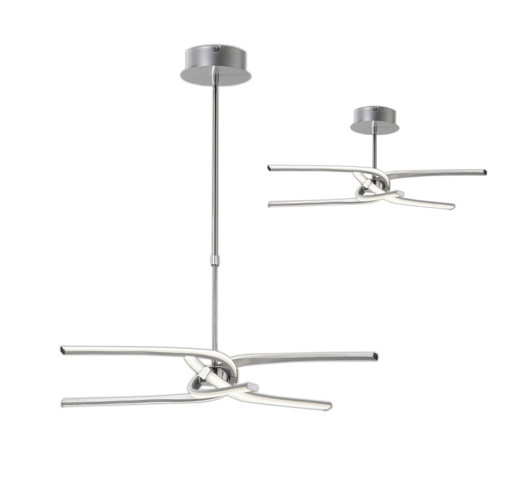 Mantra M4992 Knot Telescopic\Semi Ceiling 45W LED Curved Arms 3000K, 3150lm, Dimmable, Silver/Frosted Acrylic/Polished Chrome, 3yrs Warranty • M4992