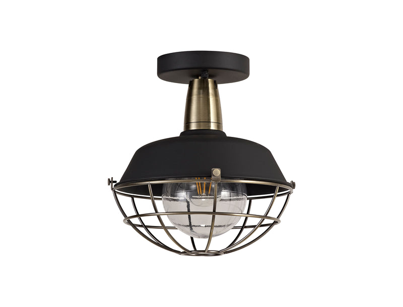 Regal Lighting SL-1607 1 Light Outdoor Semi Flush Ceiling Light Matt Black & Antique Brass IP65