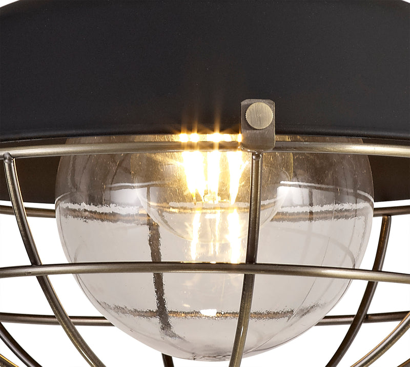 Regal Lighting SL-1607 1 Light Outdoor Semi Flush Ceiling Light Matt Black & Antique Brass IP65