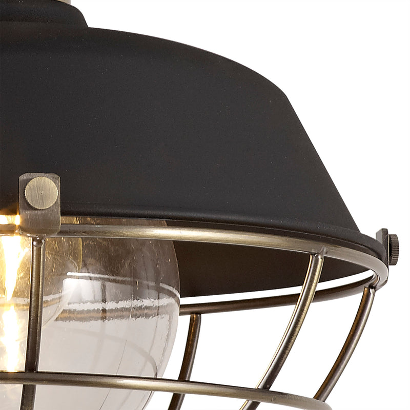 Regal Lighting SL-1607 1 Light Outdoor Semi Flush Ceiling Light Matt Black & Antique Brass IP65