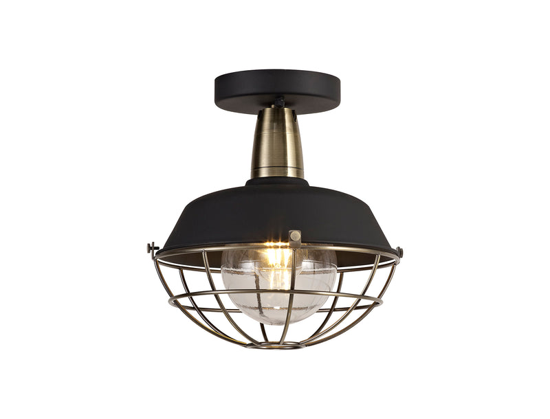 Regal Lighting SL-1607 1 Light Outdoor Semi Flush Ceiling Light Matt Black & Antique Brass IP65
