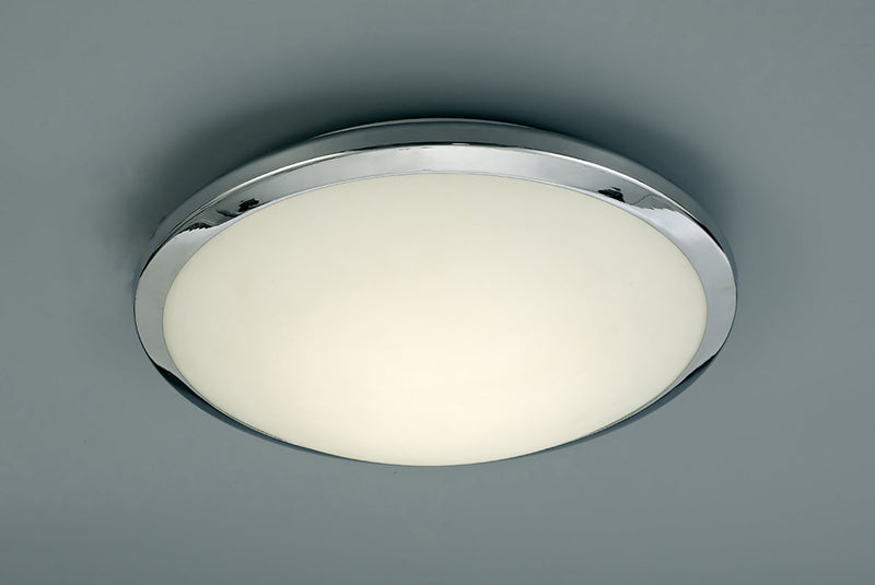 Deco Kochi IP44 12W LED Flush Ceiling Light, 4000K 840lm CRI80, Polished Chrome Trim With Opal Glass • D0403