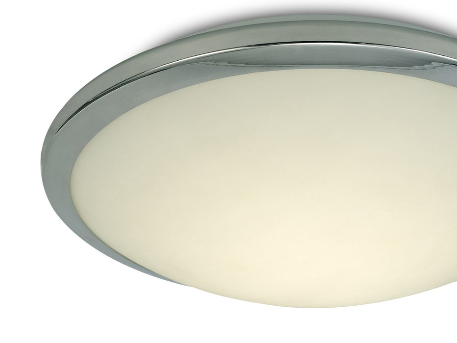 Deco Kochi IP44 12W LED Flush Ceiling Light, 4000K 840lm CRI80, Polished Chrome Trim With Opal Glass • D0403