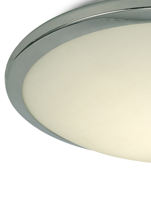 Deco Kochi IP44 12W LED Flush Ceiling Light, 4000K 840lm CRI80, Polished Chrome Trim With Opal Glass • D0403