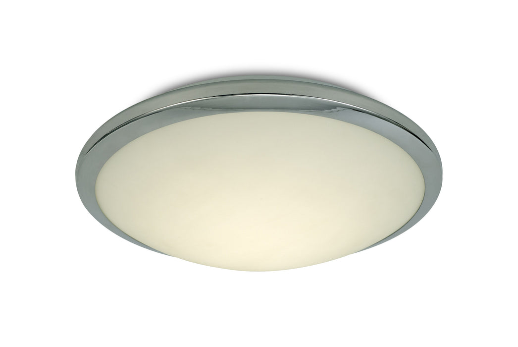 Deco Kochi IP44 12W LED Flush Ceiling Light, 4000K 840lm CRI80, Polished Chrome Trim With Opal Glass • D0403