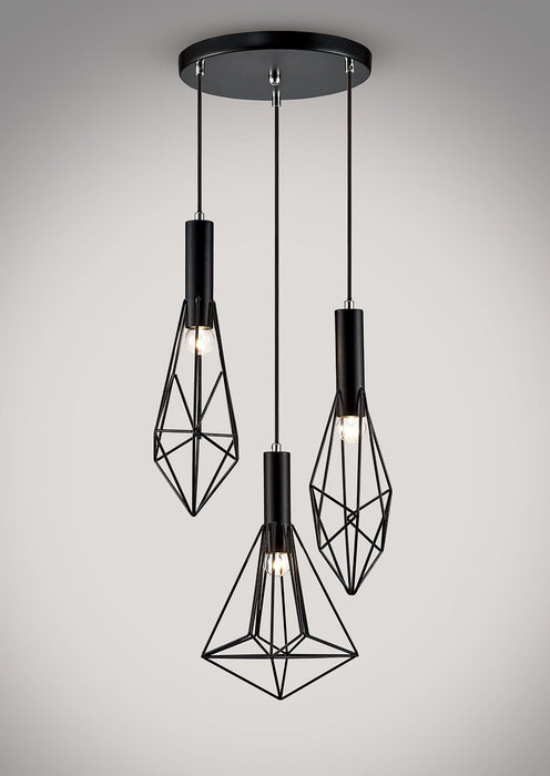 Deco Kristoff Pendant 3 Light E27 Black • D0139