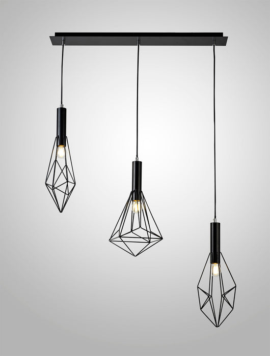 Deco Kristoff Linear Pendant 3 Light E27 Black • D0488