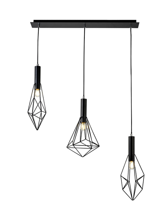 Deco Kristoff Linear Pendant 3 Light E27 Black • D0488