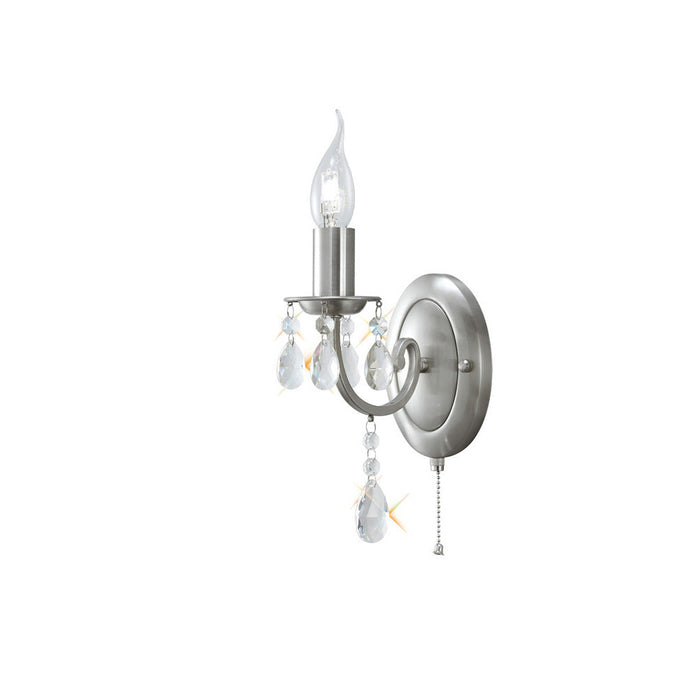 Diyas Kyra Wall Lamp Switched 1 Light E14 Satin Nickel/Crystal • IL30971